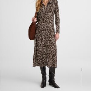 Madewell Ruched Midi Shirtdress in Bridgette Spots Brown sz 4